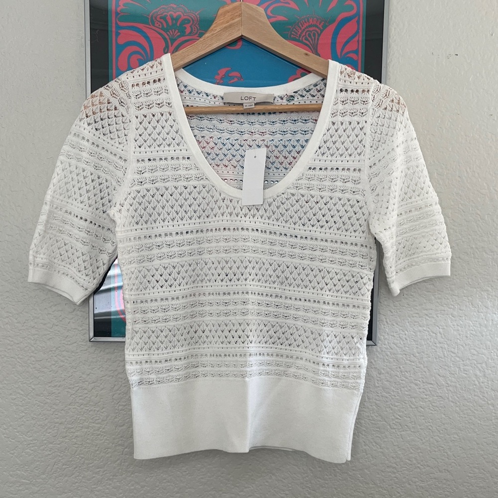 LOFT Ivory Lace Knit Blouse nwt